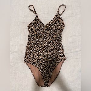 Aerie Leopard Print Wrap One Piece Swimsuit